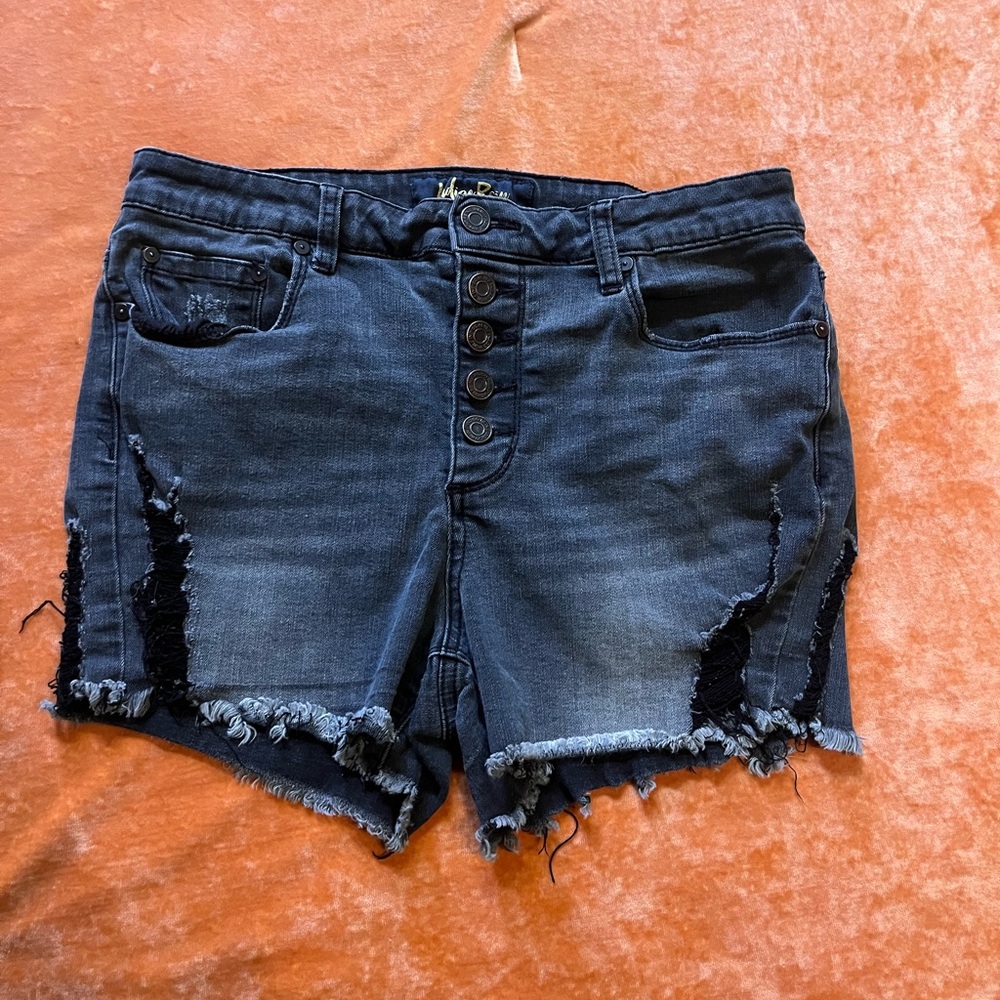 Indigo Rein Blue Jean Shorts with Distressed Hem